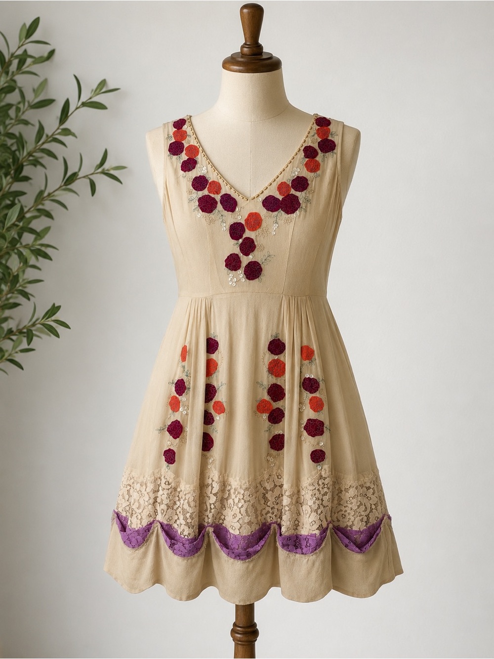 Nanette Lepore BelCanto Silk Dress Anthropologie Romantic Embroidered A-Line • 2